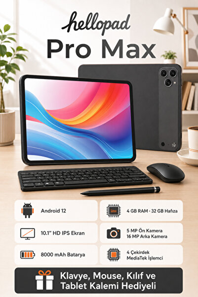 SEYUTECH Hellopad Pro Max 4GB/32GB 10.1" 1280*800 HD Ekran 8000mAh Tablet Kla...