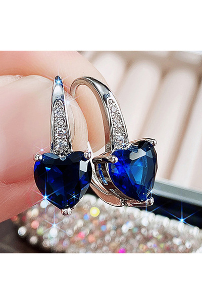 Choice E1500 Huitan Blue CZ Heart Earrings for Women Simple and Elegant Weddi...
