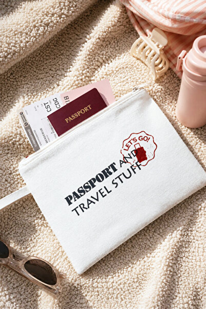 Pankart Evi Tatil Seyahat Mini Beyaz Keten Clutch - Yolculuk / Pasaport için ...