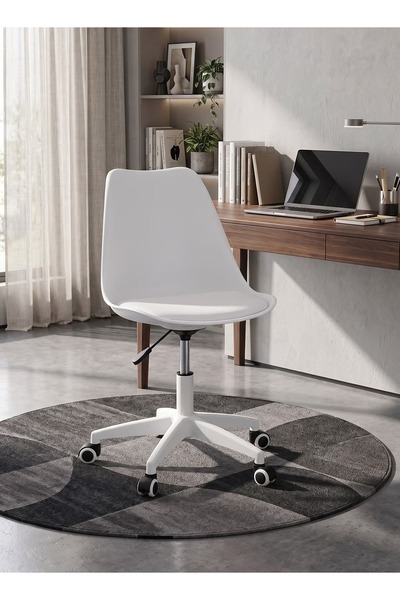 Taimi 1-Piece Adjustable Swivel 360° Armless Desk Chair w/ wheels, White- 77-...