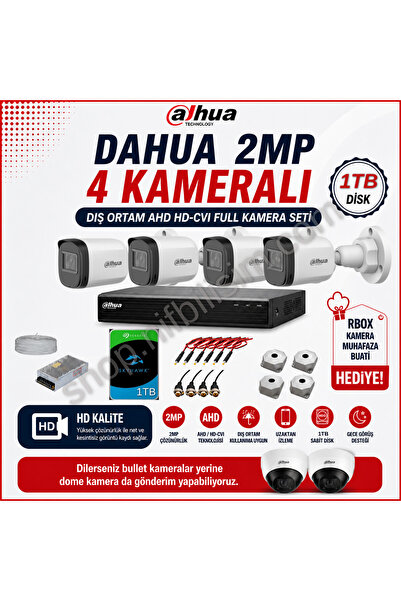 DAHUA 2mp 4 Kameralı Dış Ortam Ahd Hd-cvi Full Kamera Seti 1tb Disk