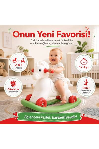 Neo Kids Beyaz Tekerlekli Sallanan At İlk Oyuncak Çocuk Oyuncağı Bir Yaş Üzeri