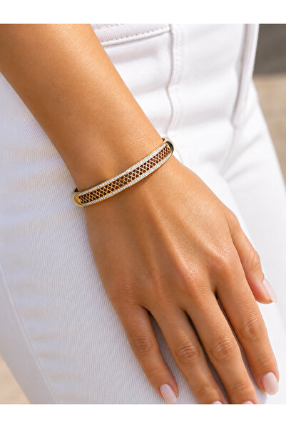 Çi & Sİ Luxury Accessory Gold Renk Kafes İşlemeli Taş Detaylı Modern XUPİNG B...