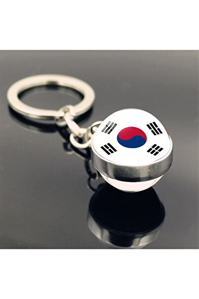 Choice Korea Patriotic Flag Keychain with Durable Metal Ring & Circular Glass...