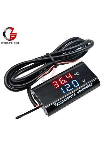 Choice Red-Blue DC 12V Digital Temperature Voltmeter Meter IPX6 Waterproof fo...