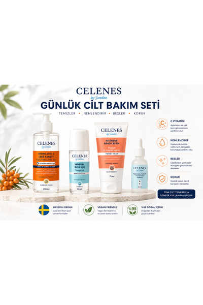 celenes by sweden Günlük Cilt Bakım Seti | Yüz Temizleme Jeli + Hyalüronik As...