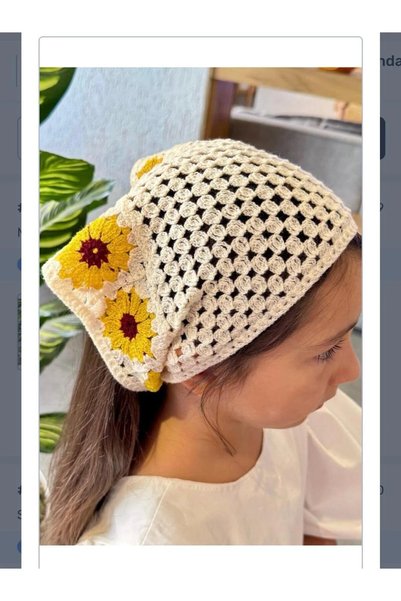 İNCİ ÇEYİZ 2-Piece Combination Yellow Daisy Knitted Bohemian Crochet Cherry Bandana Suitable for Adults and Children
