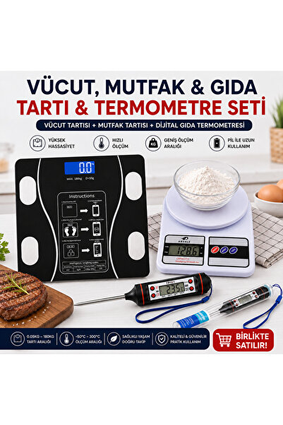 ARVALE Bluetooth Akıllı Vücut Tartısı + Dijital Mutfak Tartısı + Gıda Termome...