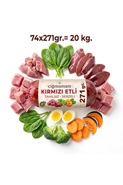 Kırmızı Etli Tahılsız Sebzeli Barf Köpek Maması 20 Kg - 271 g x 74