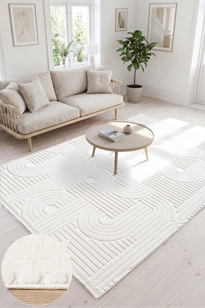 SANRUGS Home & Living VENEDİK Kaymaz Taban ve Püsküllü, Modern Tarz Dokuma Ma...