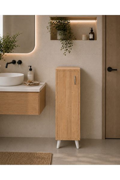 Egecan Mobilya Meşe Tek Kapaklı 3 Raflı Banyo Dolabı Havlu Dolabı Sabunluk Kiler Dolabı Erzak Dolabı Ekmek Dolabı