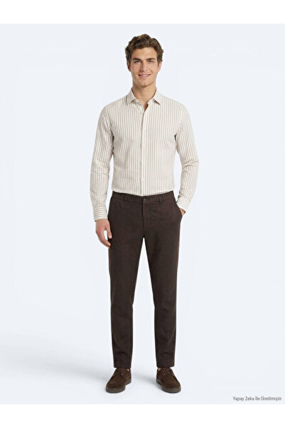 Kip Brown Woven Relaxed Fit Casual Cotton Blend Pants