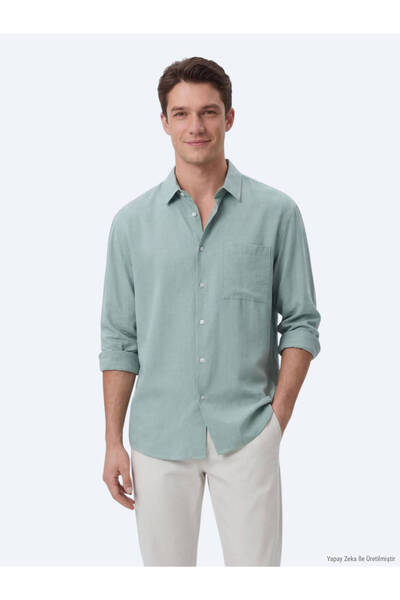 Kip Mint Plain Oversize Fit Long Woven Casual Shirt
