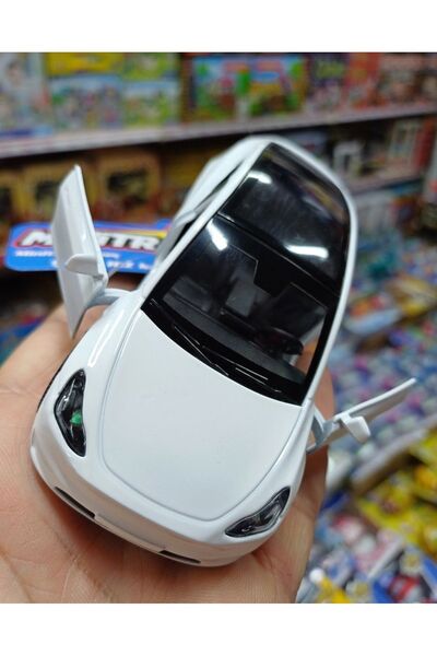 OYUNCAKSAHİLİ Tesla Metal 1:36 Koleksiyon Model Araba 2 Kapı Açılır Motor Fren Gaz Sesli Farlar Yanar Beyaz