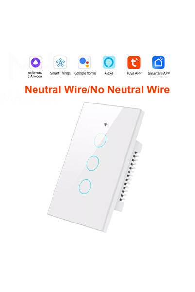 Choice6 مفتاح إضاءة ذكي باللمس 3Gang (أبيض) بتقنية Tuya Wifi، تحكم لاسلكي عن ...