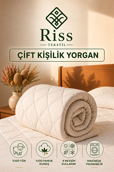Riss Tekstil Çift Kişilik %100 Merinos Kuzu Yünü Yorgan ( 195cm X 215cm , 350...