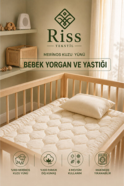 Riss Tekstil %100 Merinos Kuzu Yünü Bebek Yorgan ve Yastık Seti