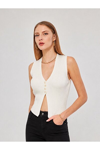 Irmak Kerekli Women's Ecru Corduroy Vest Women's Blouse Y3107