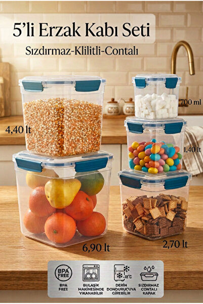 MAXİFRESH طقم حاويات طعام مربعة الشكل مكون من 5 قطع وصندوق تخزين وطقم حاويات ...