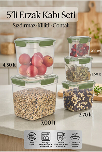 MAXİFRESH Food Container Set Rectangular 5-Piece Storage Box and Storage Cont...