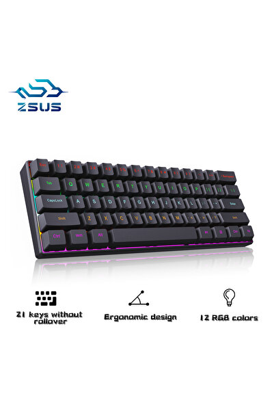 Choice لوحة مفاتيح الألعاب الميكانيكية الصغيرة ZSUS Z61-B USB، بمفاتيح حمراء ...
