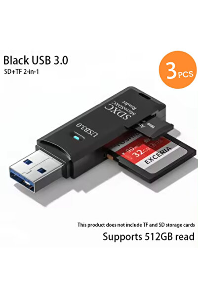 Choice 3pcs Black3.0 2-in-1 Multi Functional USB 3.0 Card ReaderMiniSD TFMemo...