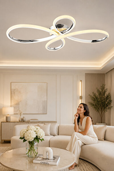 ESSLİGHT Yonca Led'li Avize 3 Renk Işık Mod'lu Modern Dekoratif Aydınlatma
