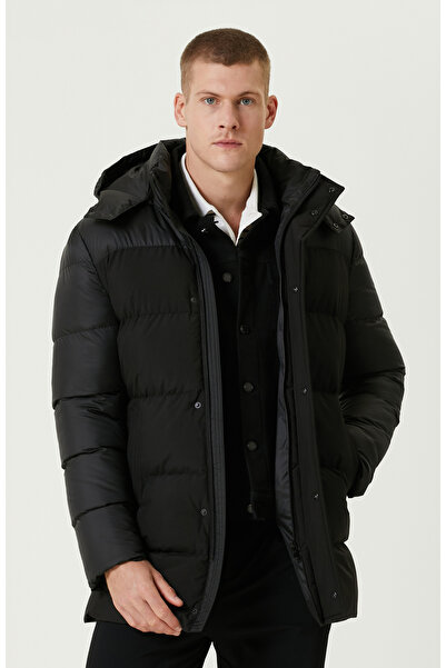 Network Siyah Kapüşonlu Puffer Casual Kaban