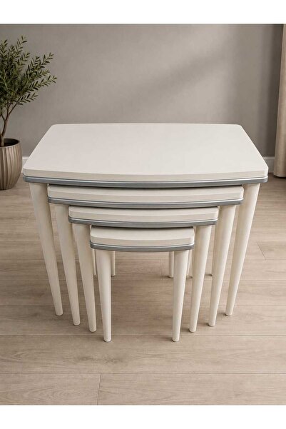 deniss home Napali Serisi 4'lü Lüx Mdf Ahşap Zigon Sehpa Gümüş Bej