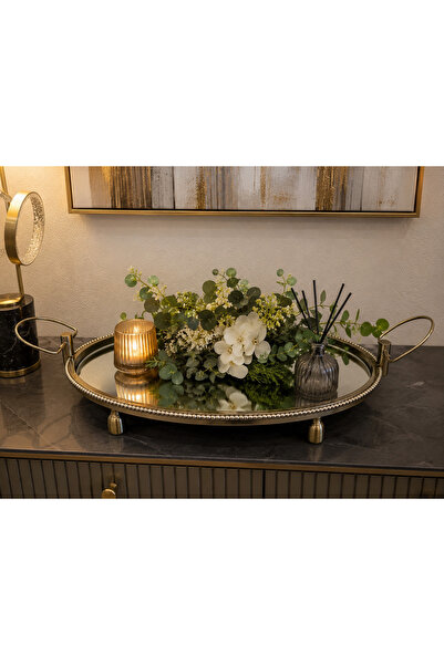 Hinora Oval Metal Glass Garden Mirror Decorative Coffee Table Presentation St...