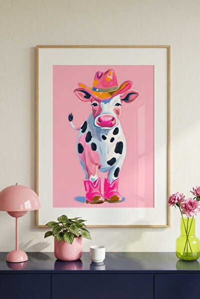 Alf Portraits Pembe Şapkalı Çizmeli Kovboy İnek Çerçevesiz Poster Baskı Mö Du...