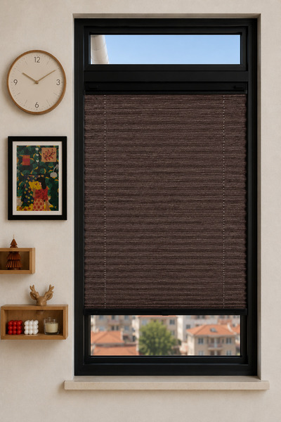 PERDELİNKA Bambu Serisi Bambu Kahve Plise Perde - Katlanır Cam Balkon Perdesi...