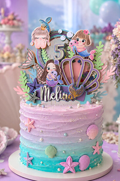 caketopper Deniz Kızı Temalı Kız Çocuk Doğum Günü İsme Özel Pasta Parti Süsü ...