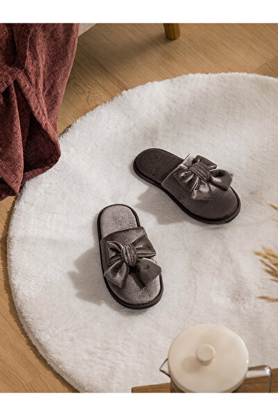 LC Waikiki Nevavm Women's Plush House Slippers with Bow Figure