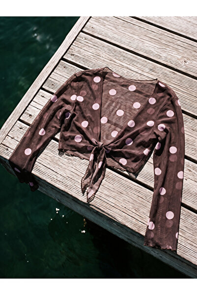 LC Waikiki Peak New Season V-Neck Polka Dot Front Tie Women's Beach Blouse
