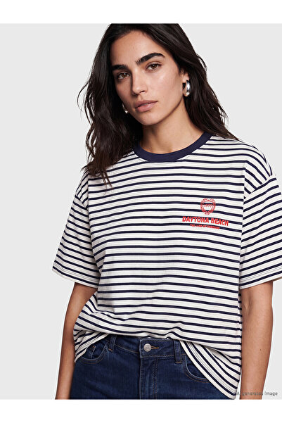 LC Waikiki Two Mt Shop Quality Striped Oversize 100% Cotton Women's T-Shirt