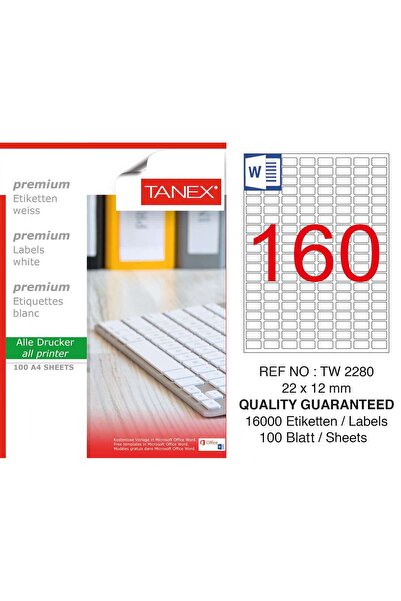 Tanex Tw-2280 Laser Etiket 22 Mm X 12 Mm