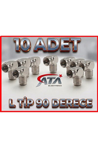 ATAELEKTRONİK 10 Ad 10 Adet 90 Derece L Tip Vidalı Metal F Konnektör Uydu Ant...