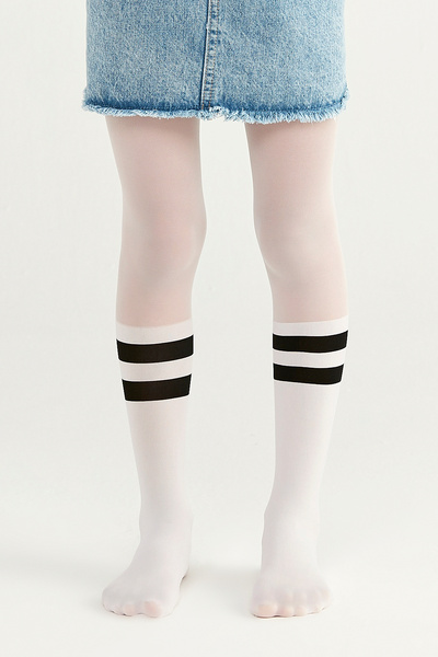 Penti White Girl's Black Striped Pantyhose