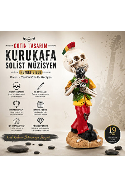 e-life shop Gotik Tasarım Kurukafa Solist Müzisyen Heykel Masaüstü Biblo 19 c...