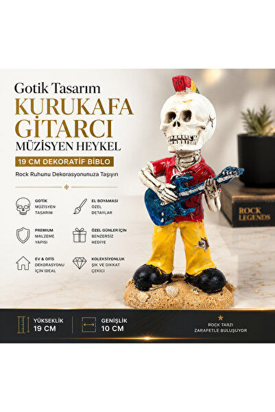e-life shop Gotik Kurukafa Gitarcı Heykeli Dekoratif Reçine Biblo 19 cm Ev Of...