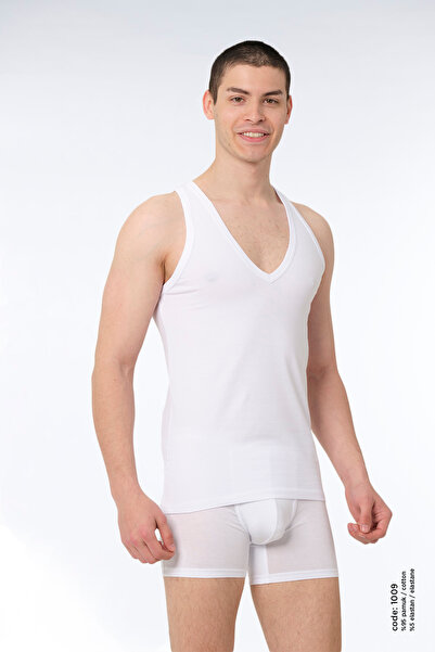 FSM1453 Men's Cotton Deep V-neck Lycra Undershirt -1009