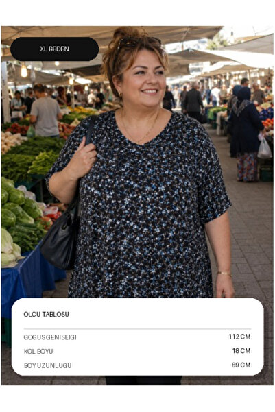 SNF BÜYÜK BEDEN   PENYE   BLUZ  SİYAH  MAVİ ÇİÇEKLİ  KALİTELİ  KULLANIŞLI  ŞI...