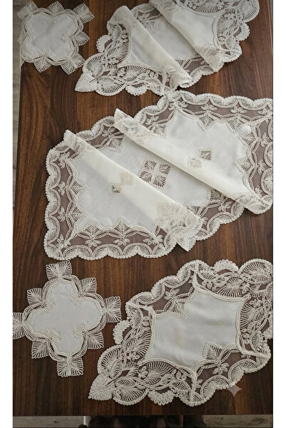 BRL ÇEYİZ HOME Linen Cover Lux Living Room Set with Heavy Guipure Lace