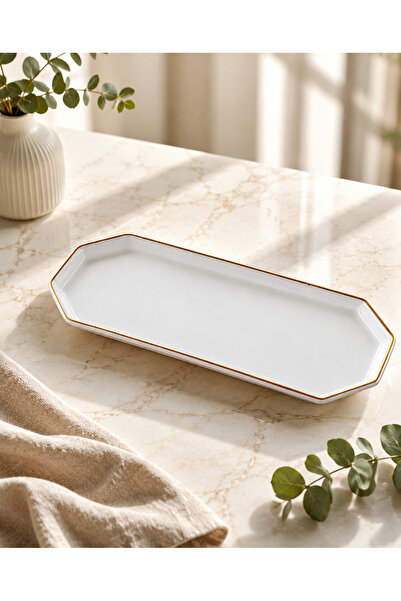 FBE HOME Gilded Long Rectangular Serving Plate, Presentation Plate 1 Piece