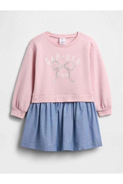 GAP Kids Gap Kız Bebek Sweat Kot Elbise 6 Ay-5 Yaş PEMBE