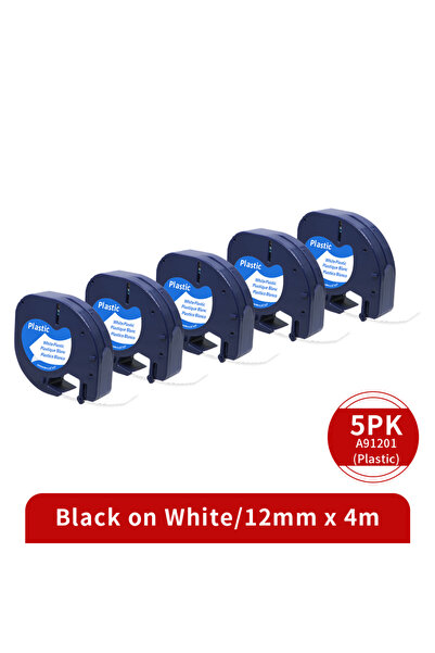 Choice 5PK Black on White 5Pack Plastic White for Dymo LetraTag Label Maker T...