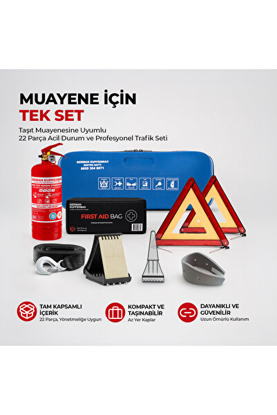 GERMAN KUPFERMAX Araç Muayene Uyumlu 22 Parça Acil Durum ve Profesyonel Trafi...