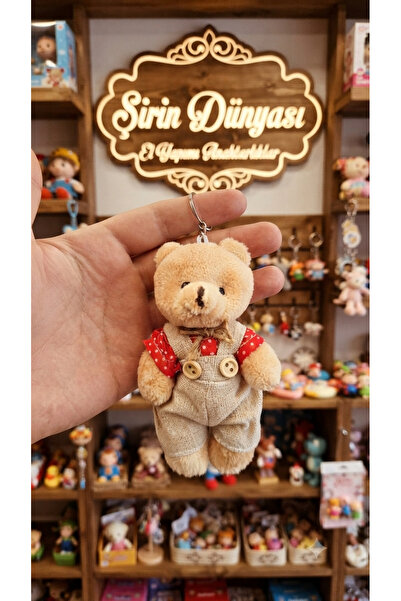 Şirin Kıyafetli Peluş Ayıcık Anahtarlık - Vintage Tasarım Çanta Aksesuarı hed...