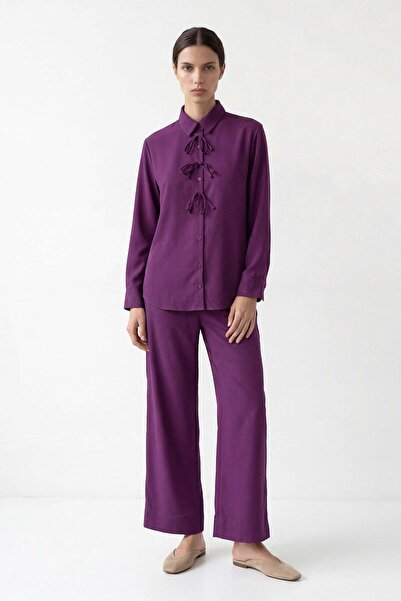 HAKKE Lace Detailed Soft Linen Double Set